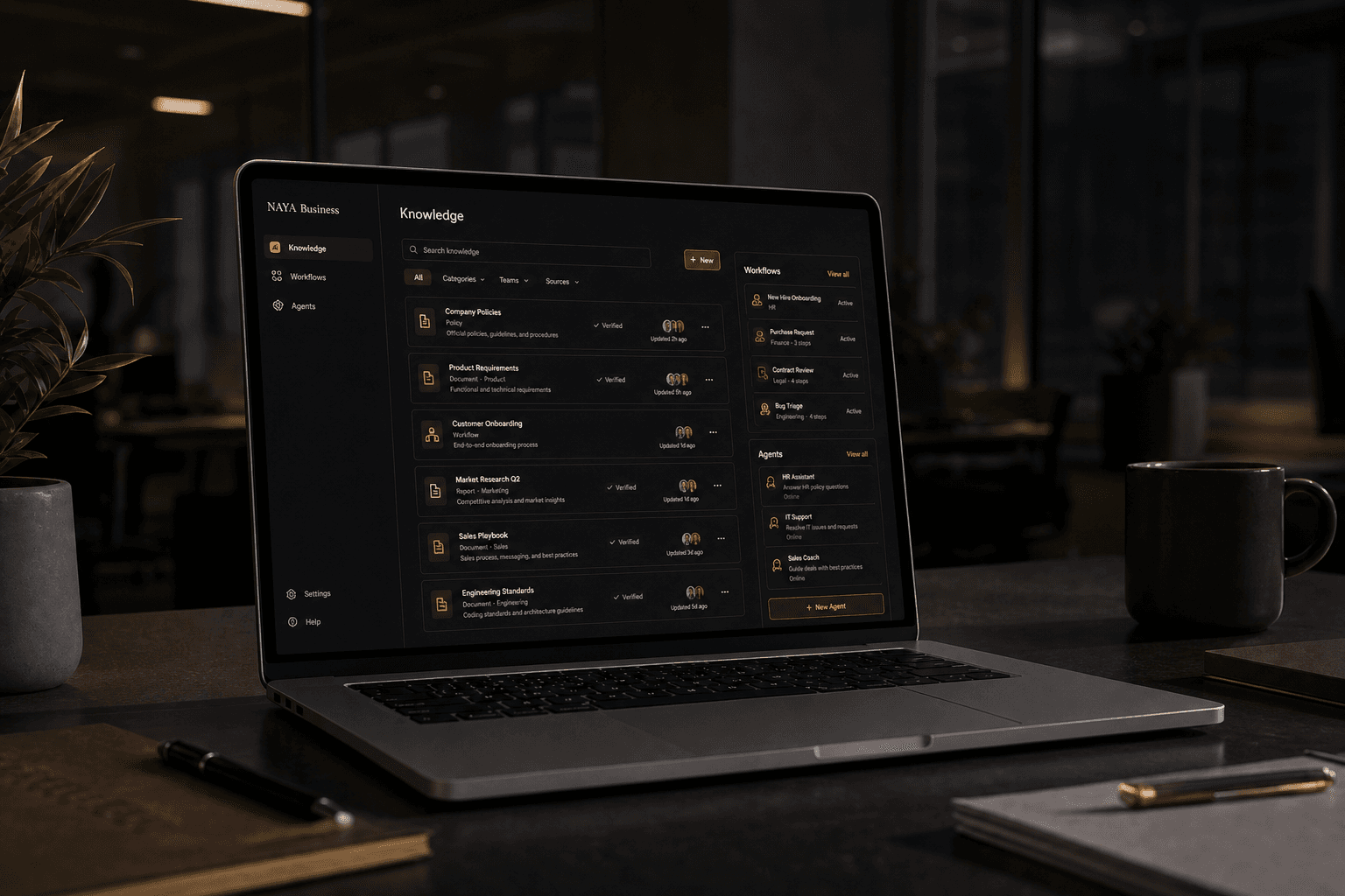 NAYA Business knowledge and workflows on a laptop